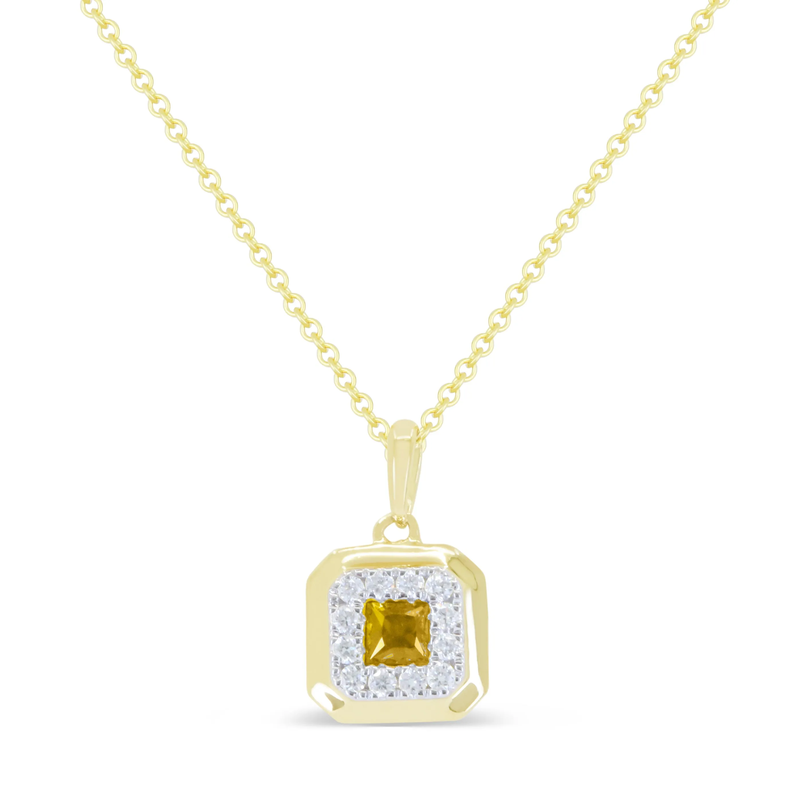 0.13Ct Citrine 16"pendant Necklace In 14K Yellow Gold