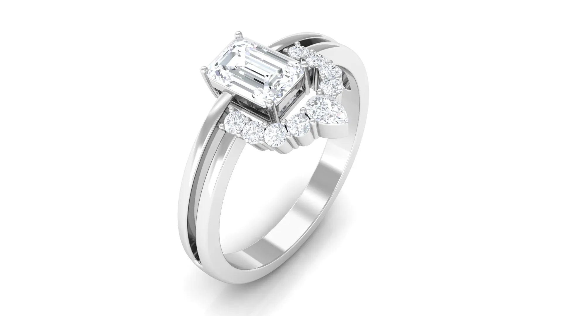 1 CT Octagon Cut Zircon Double Band Engagement Ring