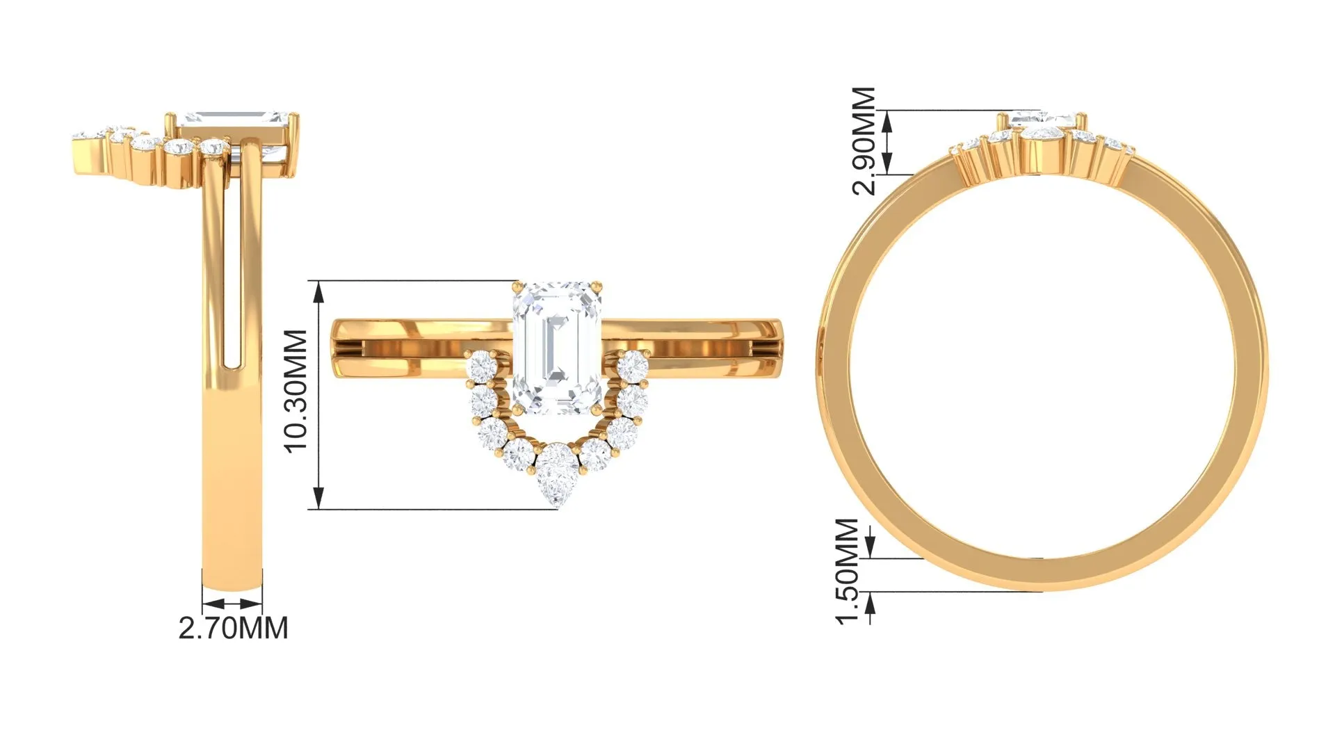 1 CT Octagon Cut Zircon Double Band Engagement Ring