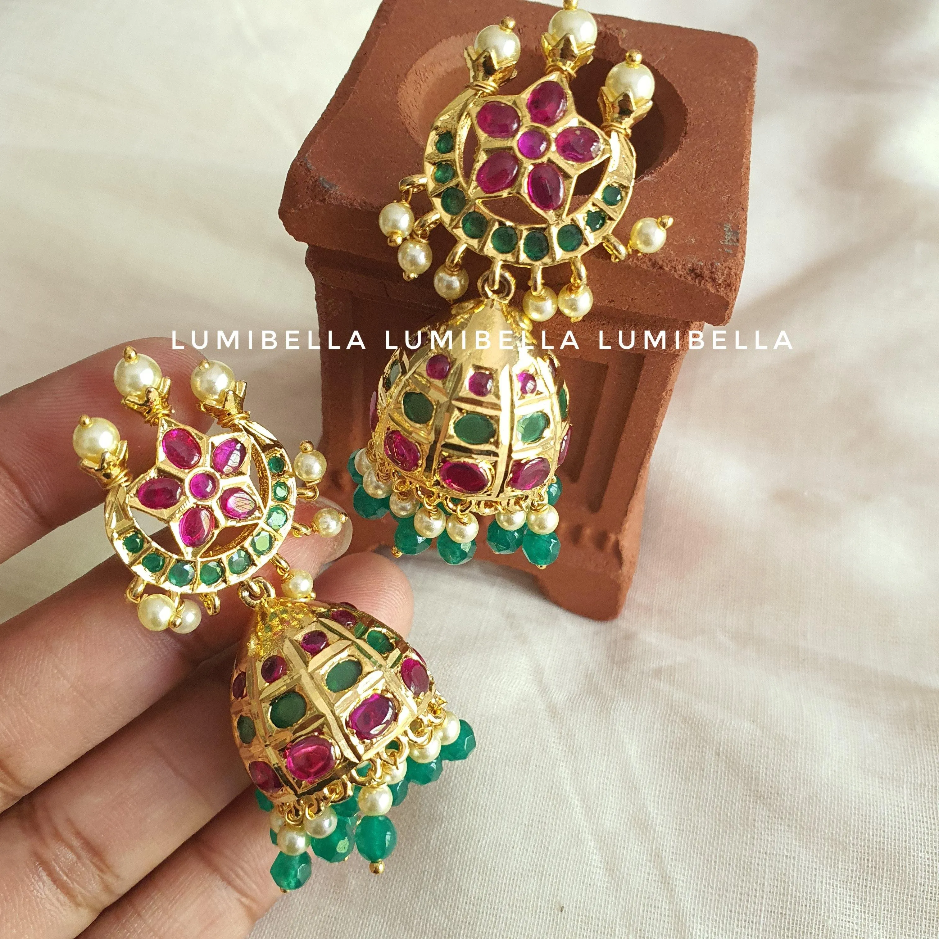 1 Gram Gold Polish Handset Kemp Jhumka Earrings
