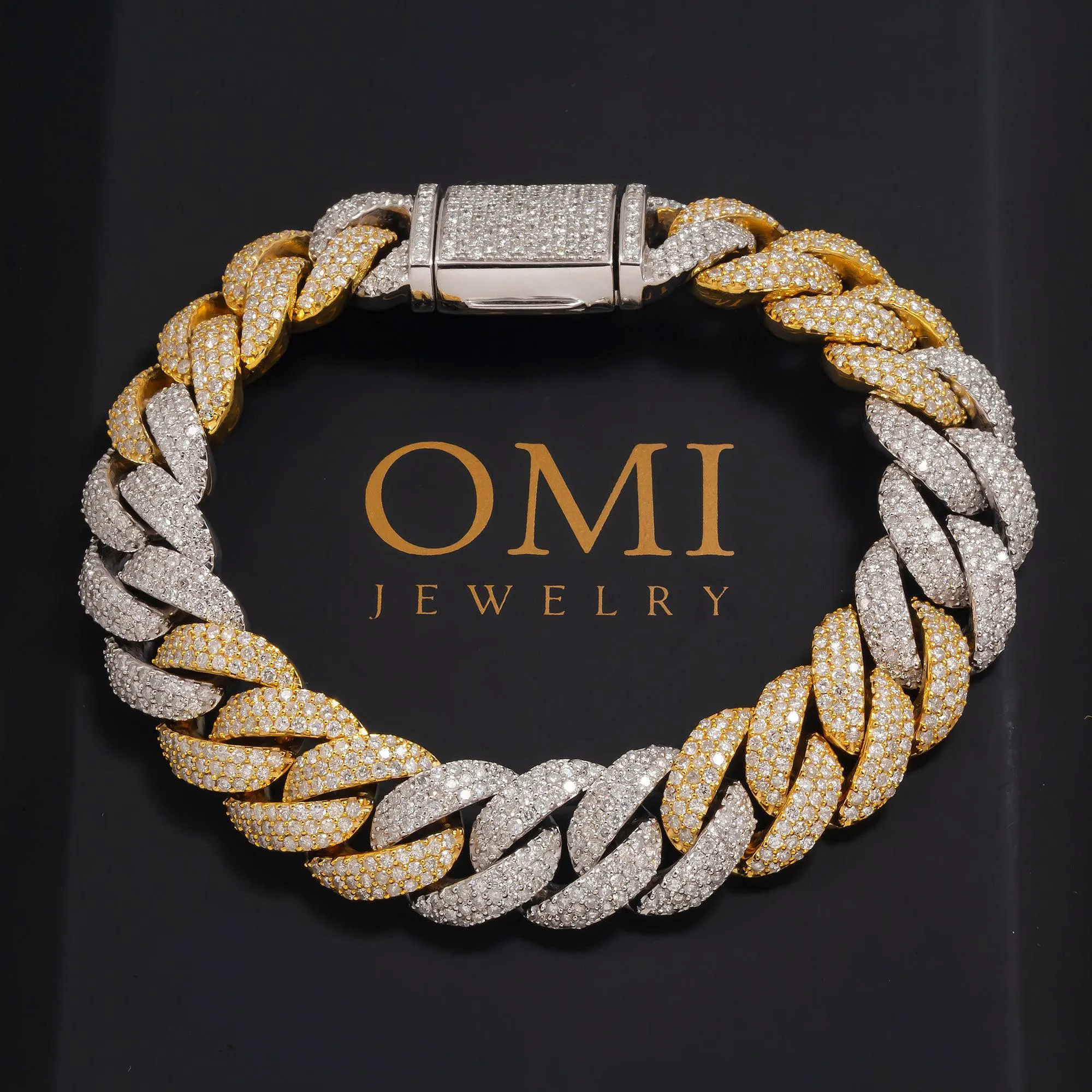 10K GOLD 14MM TWO TONE CUBAN LINK BRACELET 11.27 CT DIAMONDS