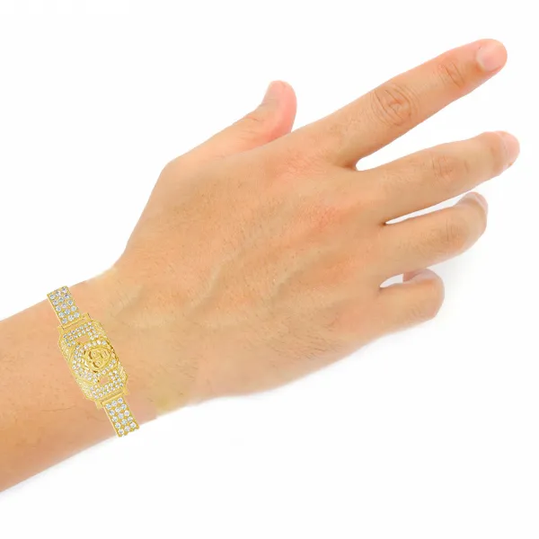 10K Gold Designer Medusa Bracelet w/ Round Cut CZ's