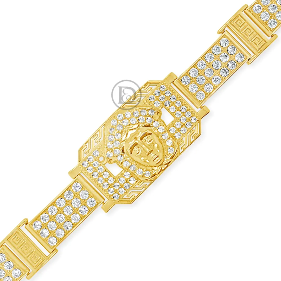 10K Gold Designer Medusa Bracelet w/ Round Cut CZ's