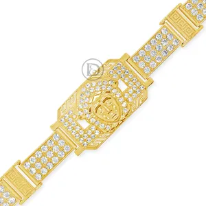 10K Gold Designer Medusa Bracelet w/ Round Cut CZ's