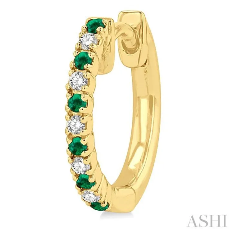 1/10 ctw Petite 1.35MM Sapphire and Round Cut Diamond Precious Fashion Huggies in 10K Yellow Gold