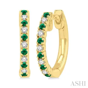 1/10 ctw Petite 1.35MM Sapphire and Round Cut Diamond Precious Fashion Huggies in 10K Yellow Gold