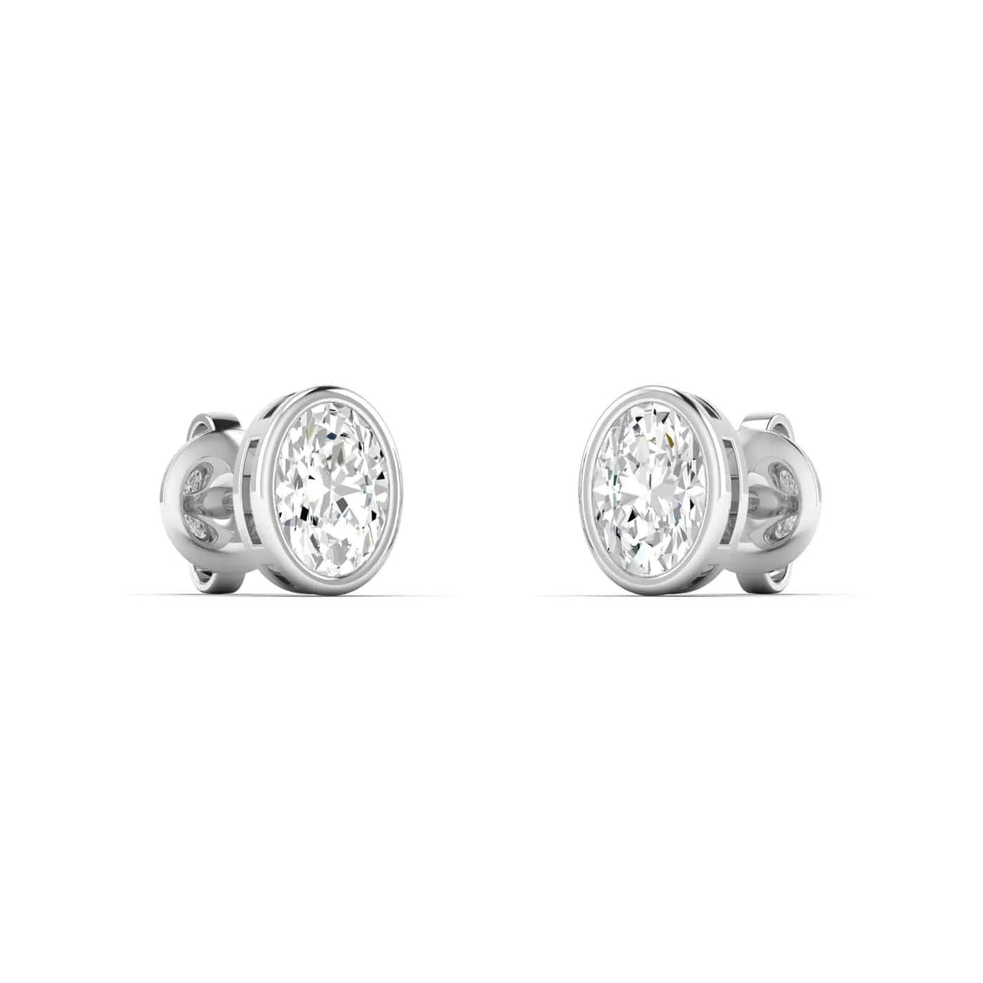 14K & 18K Gold Oval Bezel Set Diamond Stud Earrings, lab grown