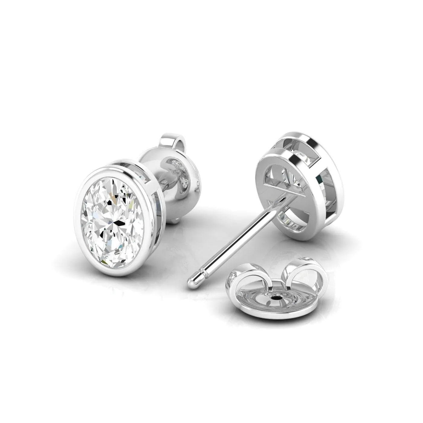 14K & 18K Gold Oval Bezel Set Diamond Stud Earrings, lab grown