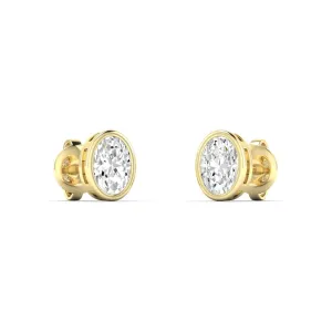 14K & 18K Gold Oval Bezel Set Diamond Stud Earrings, lab grown