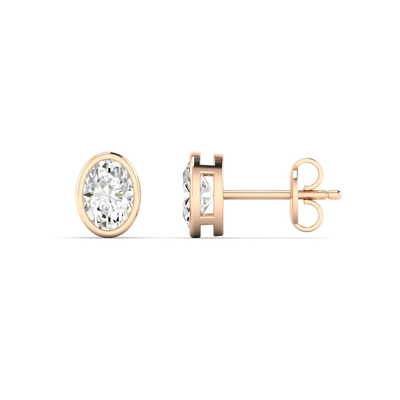 14K & 18K Gold Oval Bezel Set Diamond Stud Earrings, lab grown