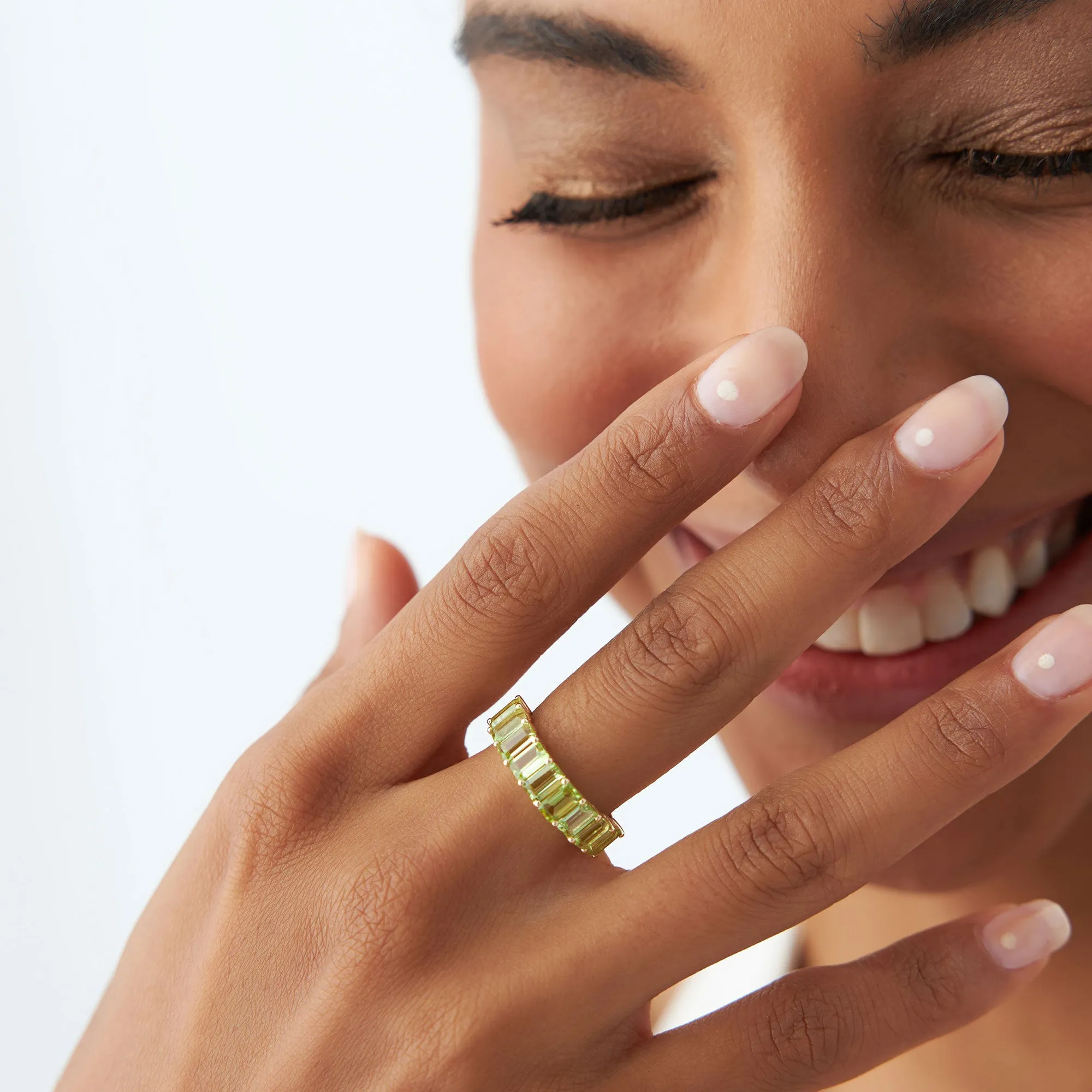 14k Emerald Cut Peridot Nine Stone Ring 2.35ctw