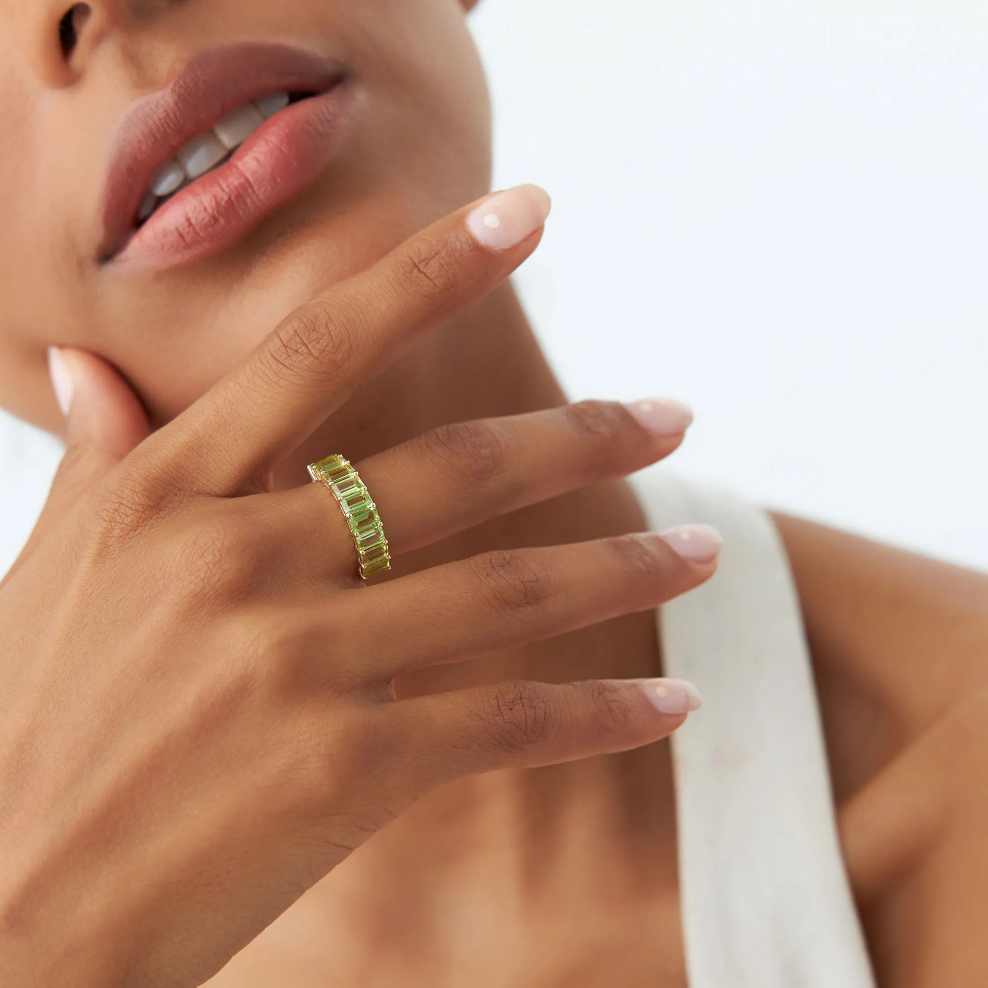 14k Emerald Cut Peridot Nine Stone Ring 2.35ctw