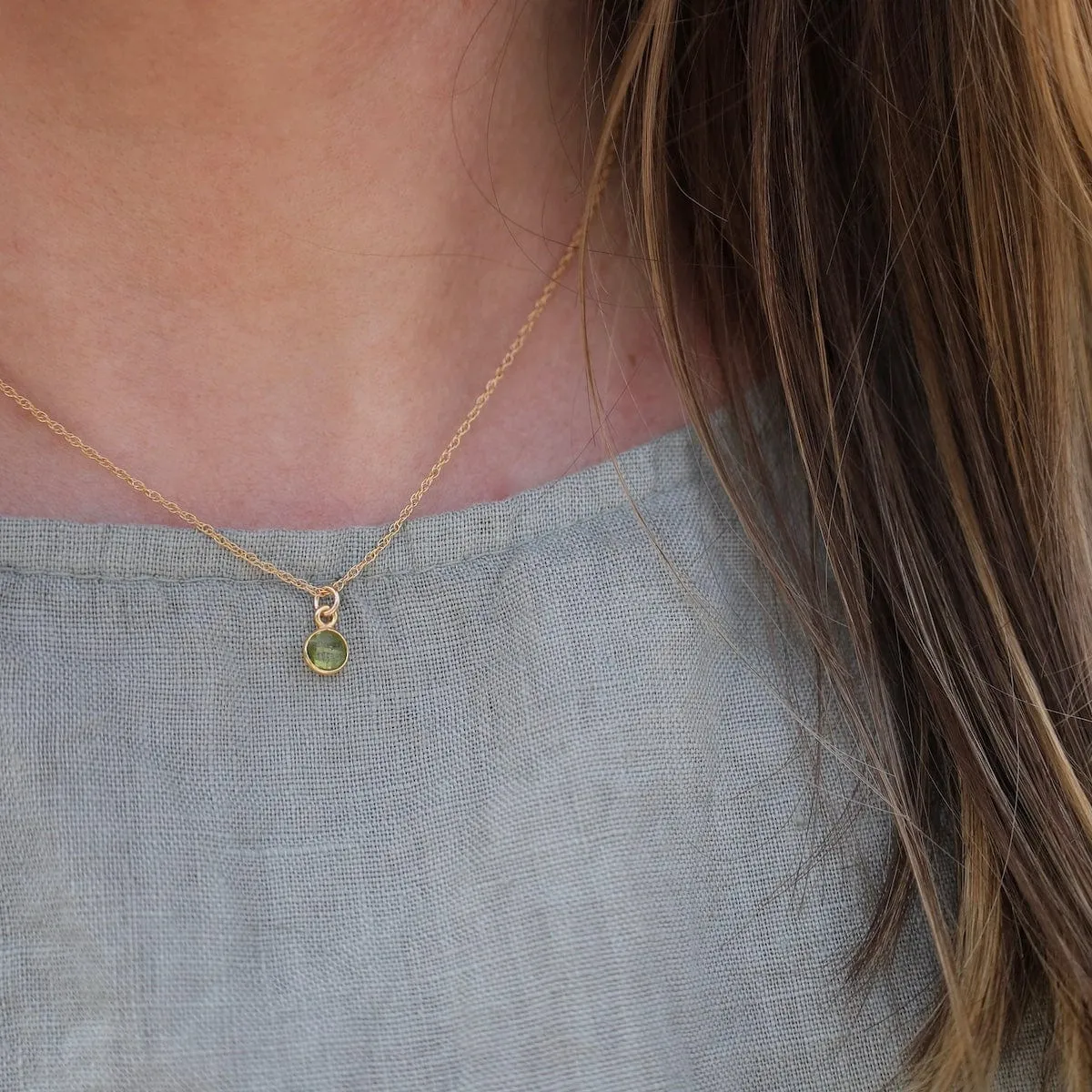 14k Gold Filled Chain with 6mm Bezel-Set Peridot