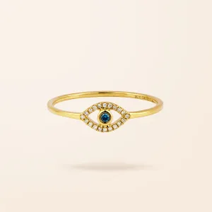 14K Gold Mini Diamond and Sapphire Evil Eye Ring