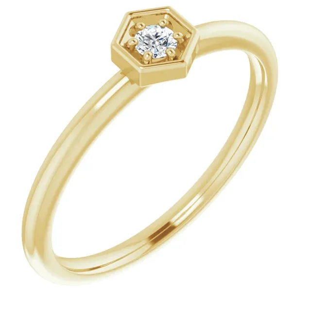 14K Gold Natural Diamond Hexagon Stackable Ring