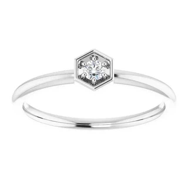 14K Gold Natural Diamond Hexagon Stackable Ring