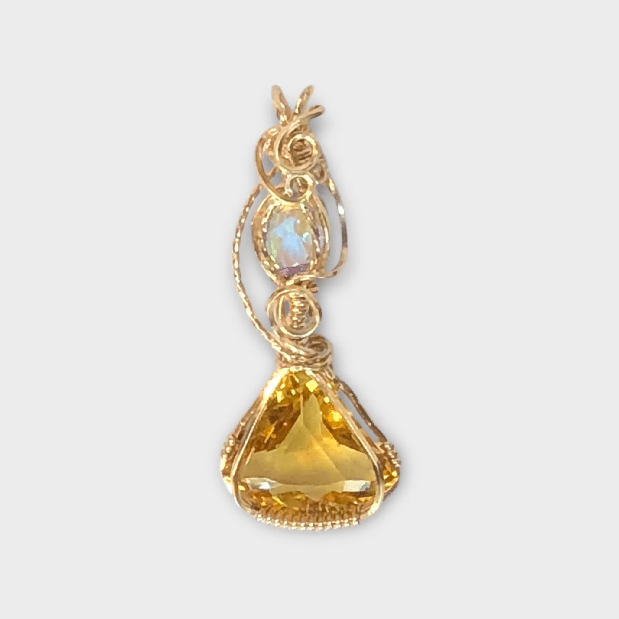 14k Gold Opal and Citrine Pendant Necklace