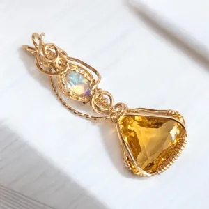 14k Gold Opal and Citrine Pendant Necklace