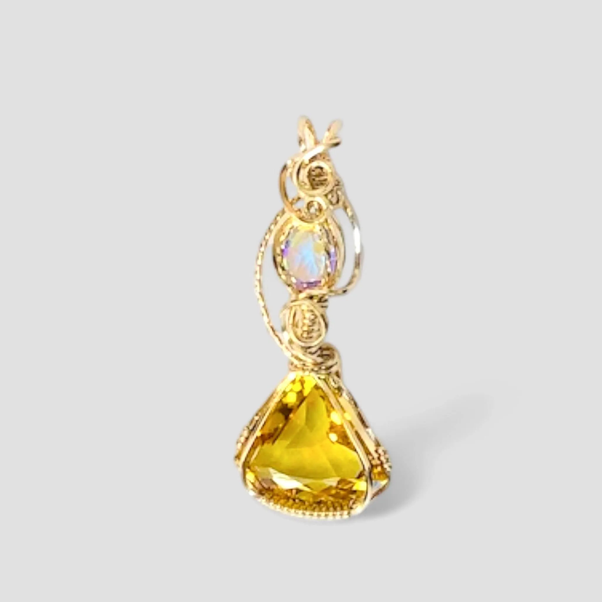14k Gold Opal and Citrine Pendant Necklace