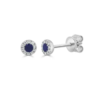 14K Gold Sapphire & Diamond Round Stud Earrings