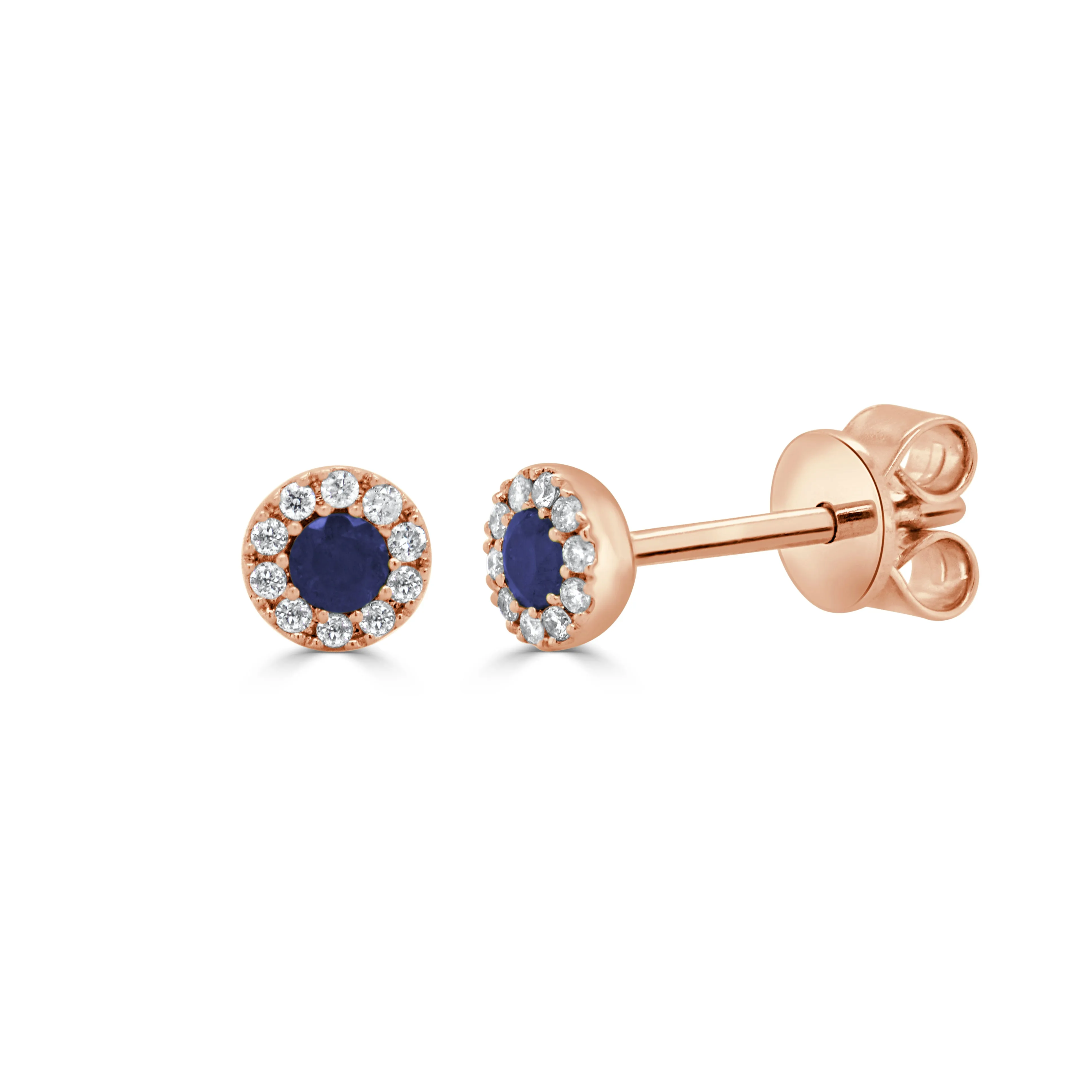 14K Gold Sapphire & Diamond Round Stud Earrings