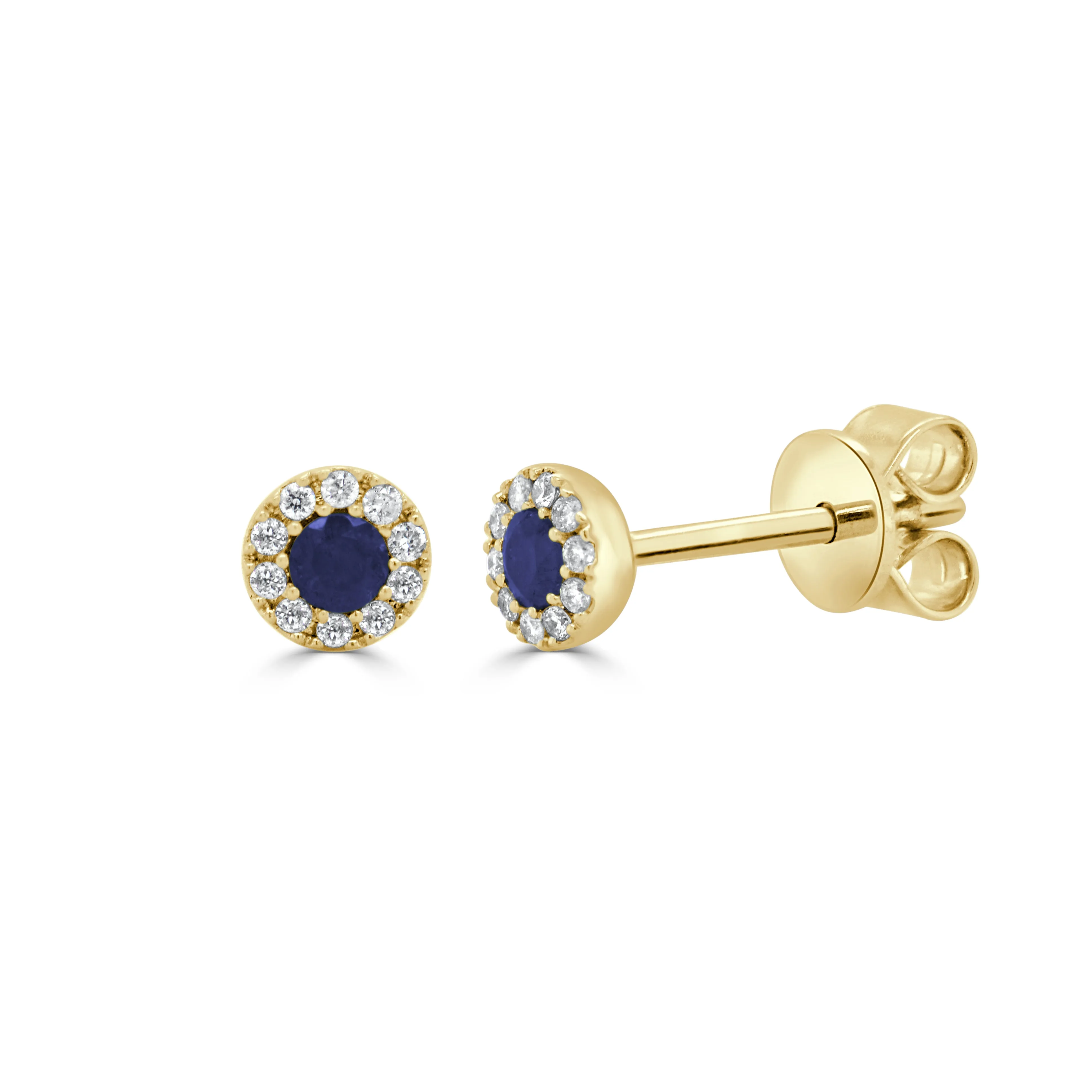14K Gold Sapphire & Diamond Round Stud Earrings