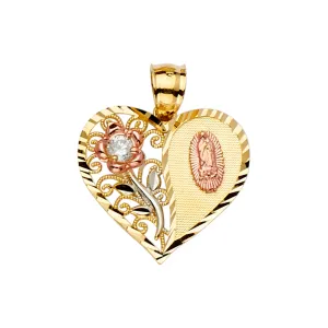 14K Heart Pendant Flower Guadalupe