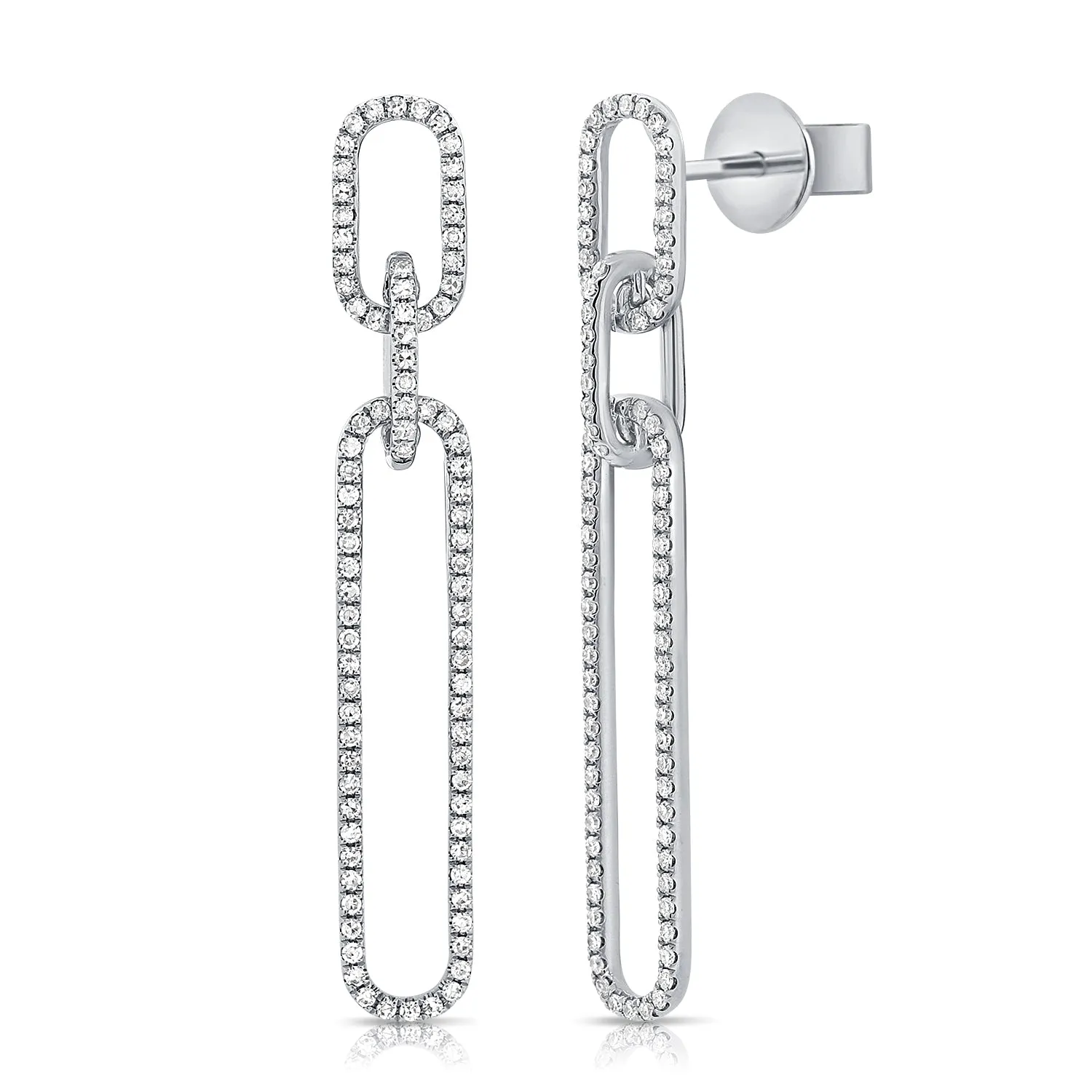 14K Rose Diamond Paper Clip Dangle Earrings