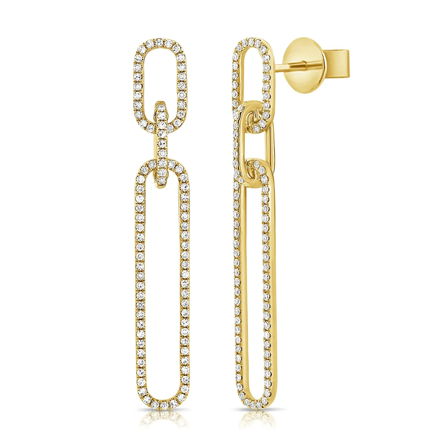 14K Rose Diamond Paper Clip Dangle Earrings