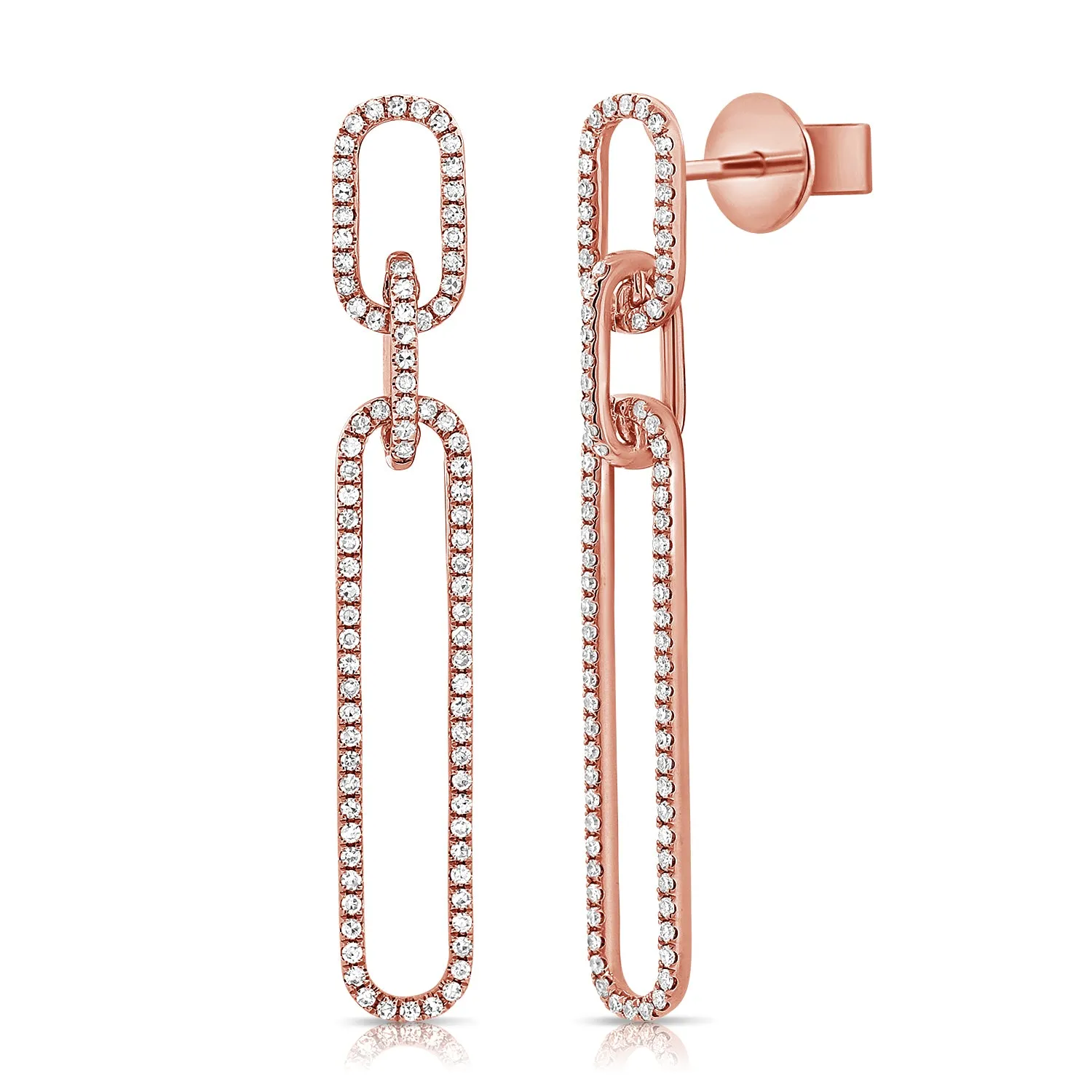 14K Rose Diamond Paper Clip Dangle Earrings