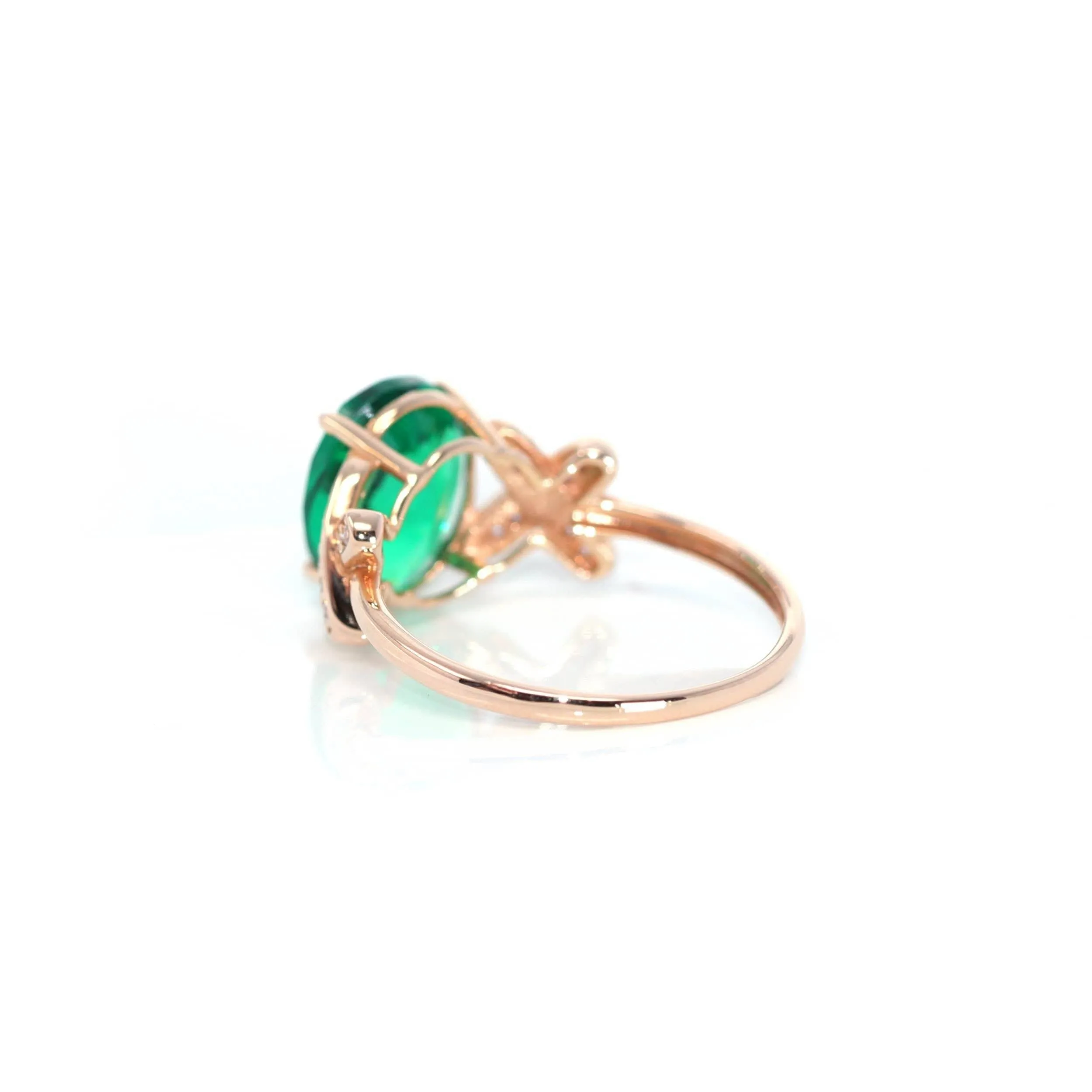 14k Rose Gold Lab-Created Emerald Ring With CZ