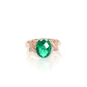 14k Rose Gold Lab-Created Emerald Ring With CZ