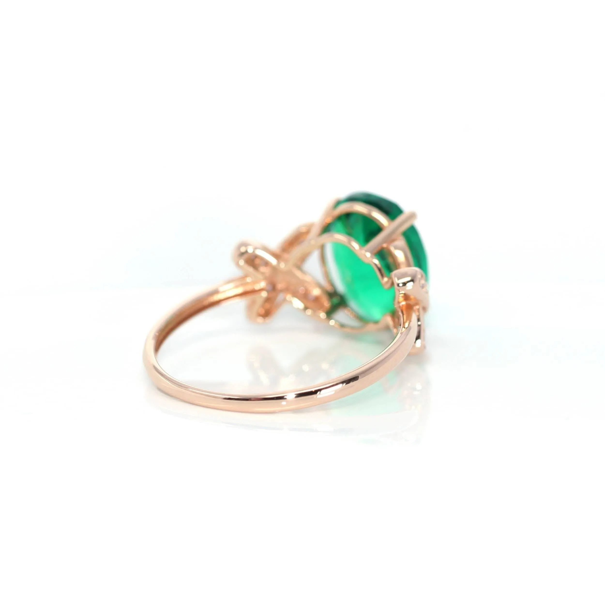 14k Rose Gold Lab-Created Emerald Ring With CZ