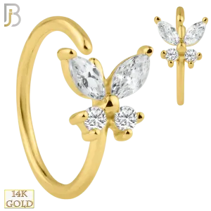 14K Solid Gold Butterfly with Zircon Nose Hoops