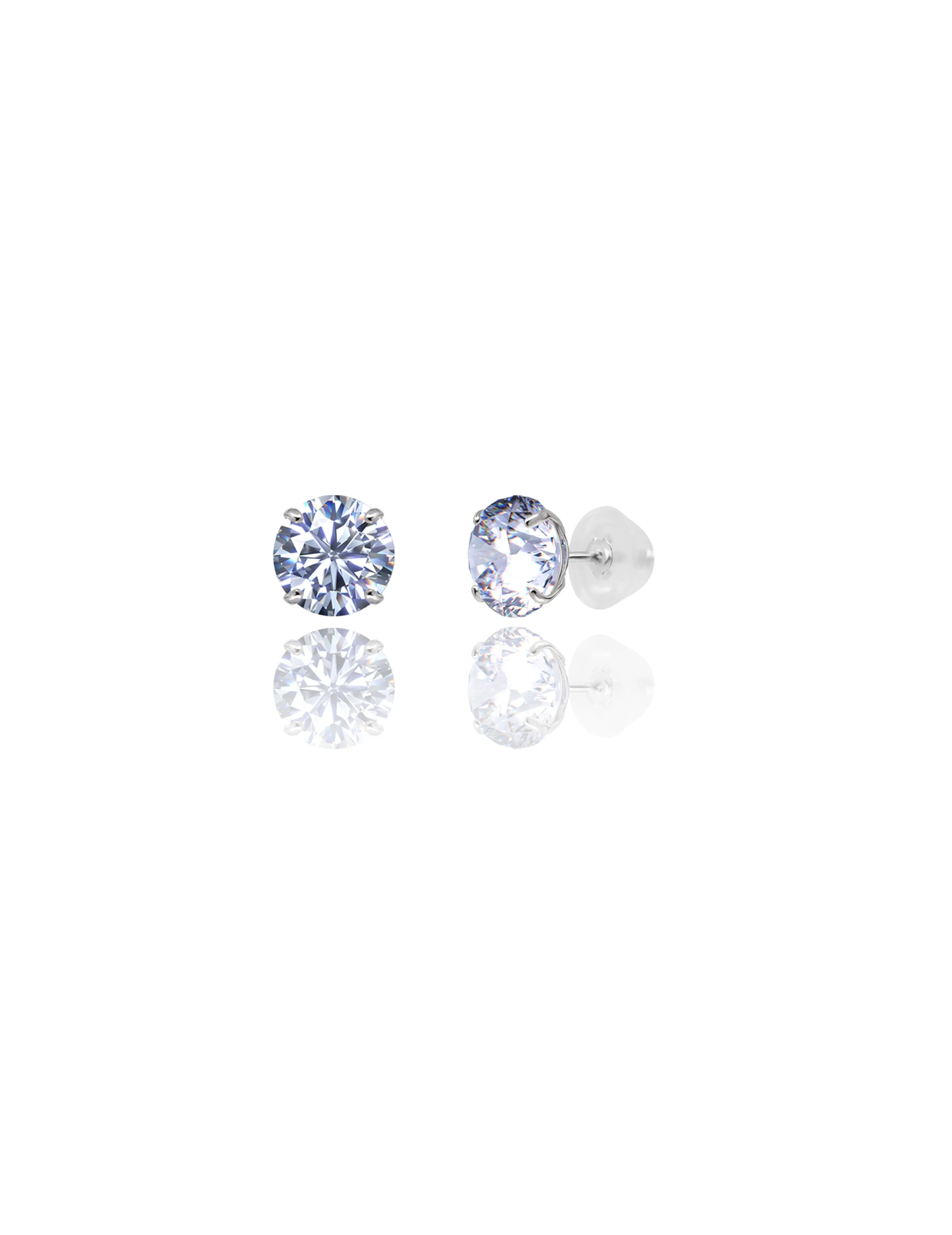 14K White Gold 7MM Round CZ Pushback Stud Earrings