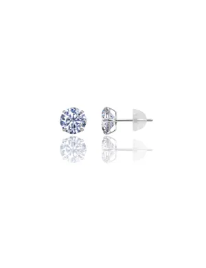 14K White Gold 7MM Round CZ Pushback Stud Earrings