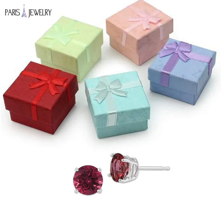 14k White Gold Created Ruby Sapphire Round Stud Earrings 3mm