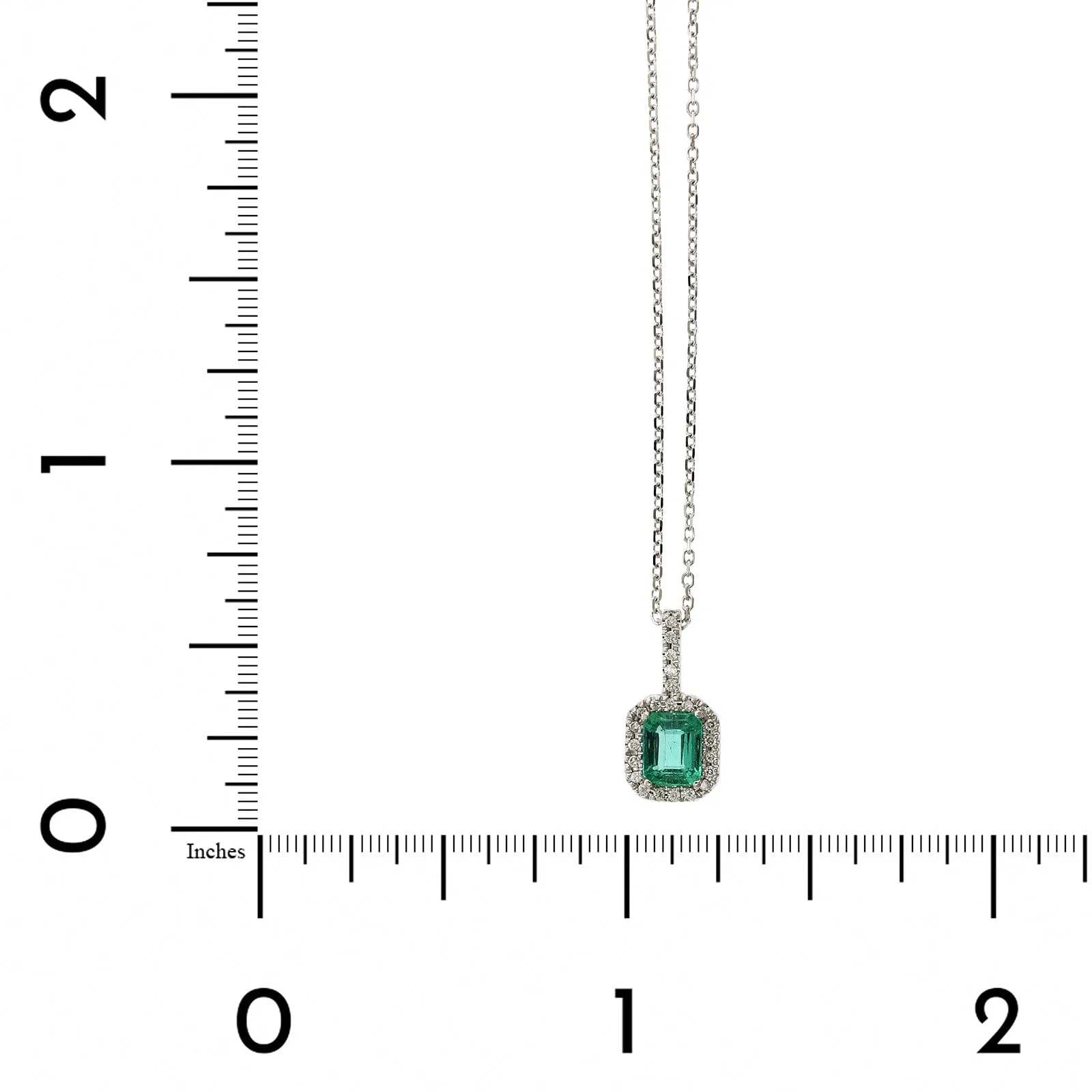 14K White Gold Emerald Cut Emerald Diamond Halo Pendant