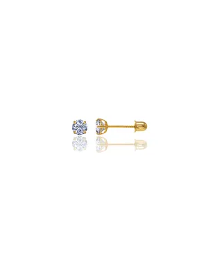 14K Yellow Gold 4MM Round CZ Screwback Stud Earrings