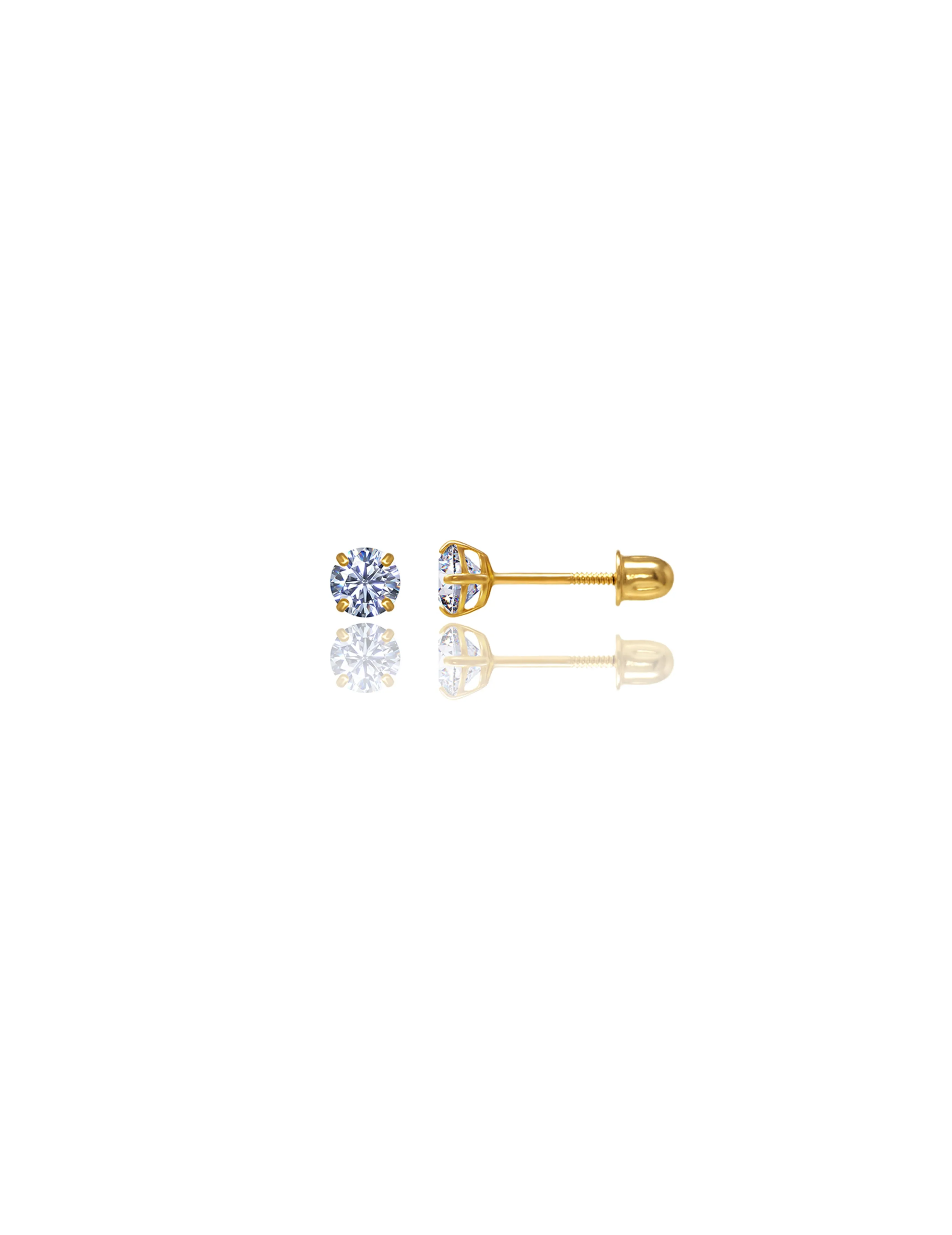 14K Yellow Gold 4MM Round CZ Screwback Stud Earrings