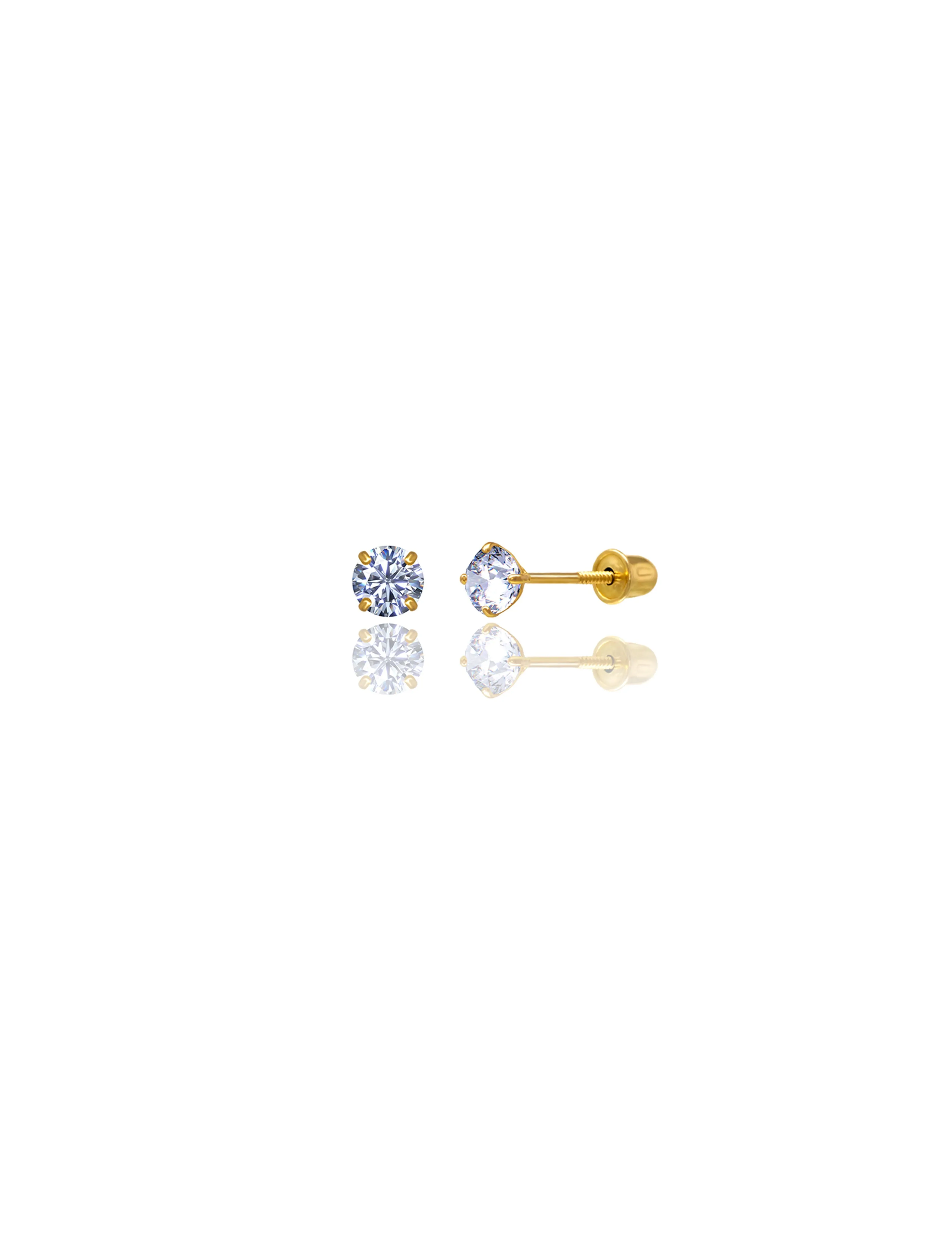 14K Yellow Gold 4MM Round CZ Screwback Stud Earrings