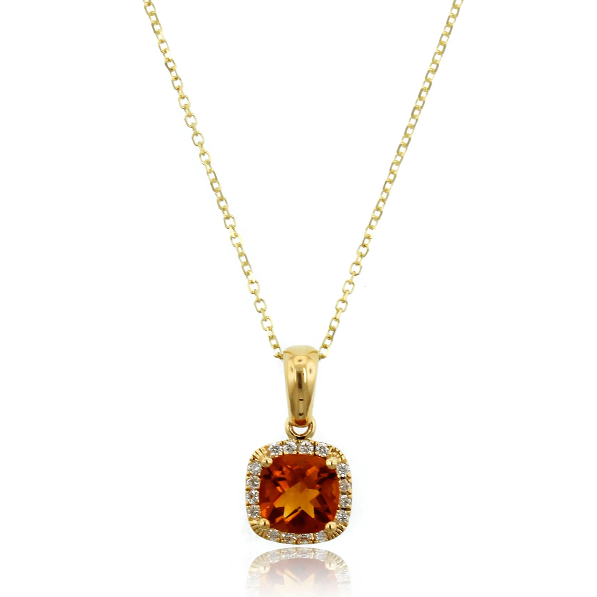 14K Yellow Gold Cushion Citrine Diamond Halo Necklace