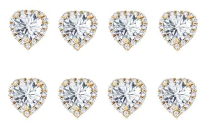 14k Yellow Gold Plated 4mm 2Ct Heart White Sapphire Set of Four Halo Stud Earrings
