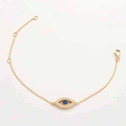 14KY 0.25CTW DIAMOND EVIL EYE BRACELET W/