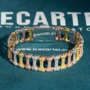 16MM Moissanite Bone Link Bracelet 14K Gold