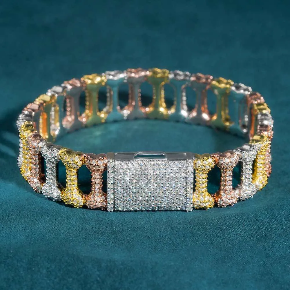 16MM Moissanite Bone Link Bracelet 14K Gold