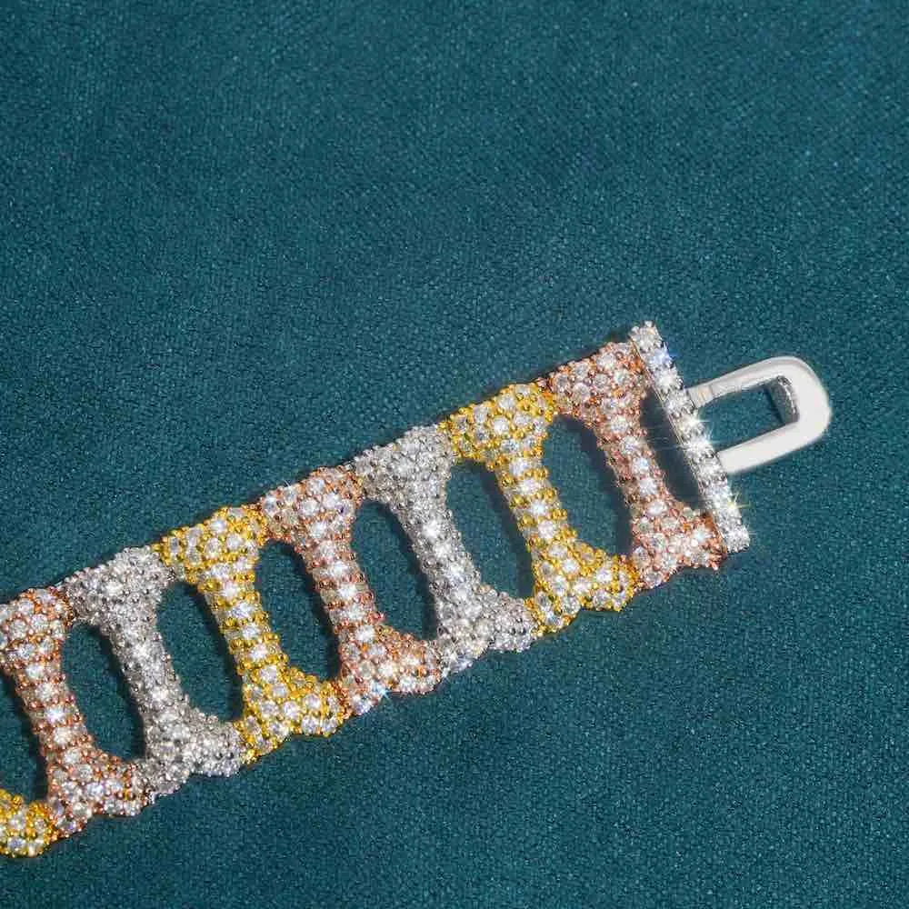 16MM Moissanite Bone Link Bracelet 14K Gold