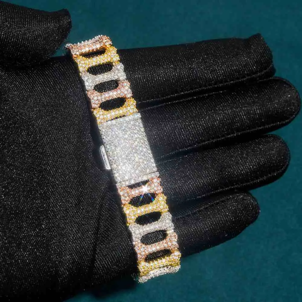 16MM Moissanite Bone Link Bracelet 14K Gold