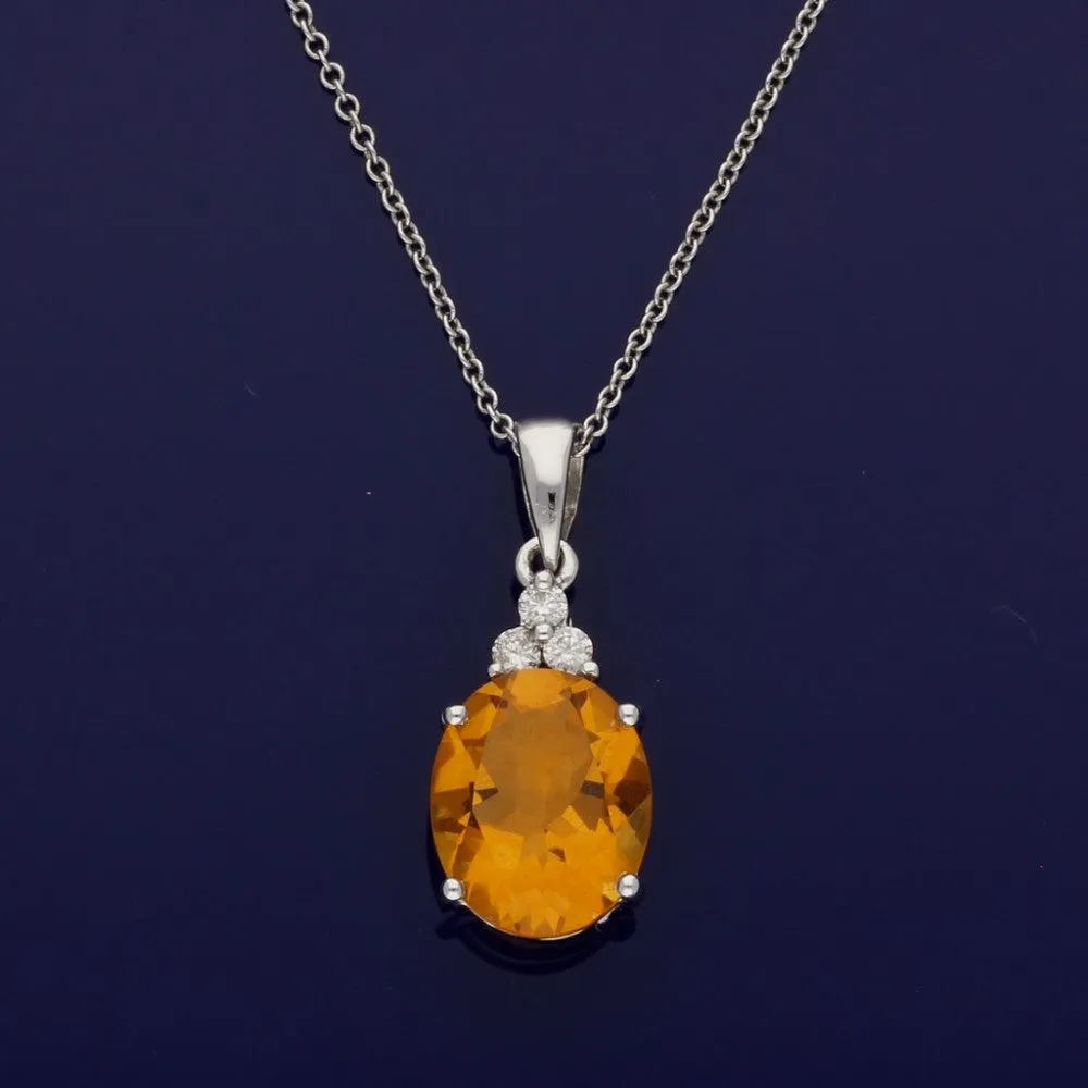 18ct White Gold Citrine and Diamond Necklace