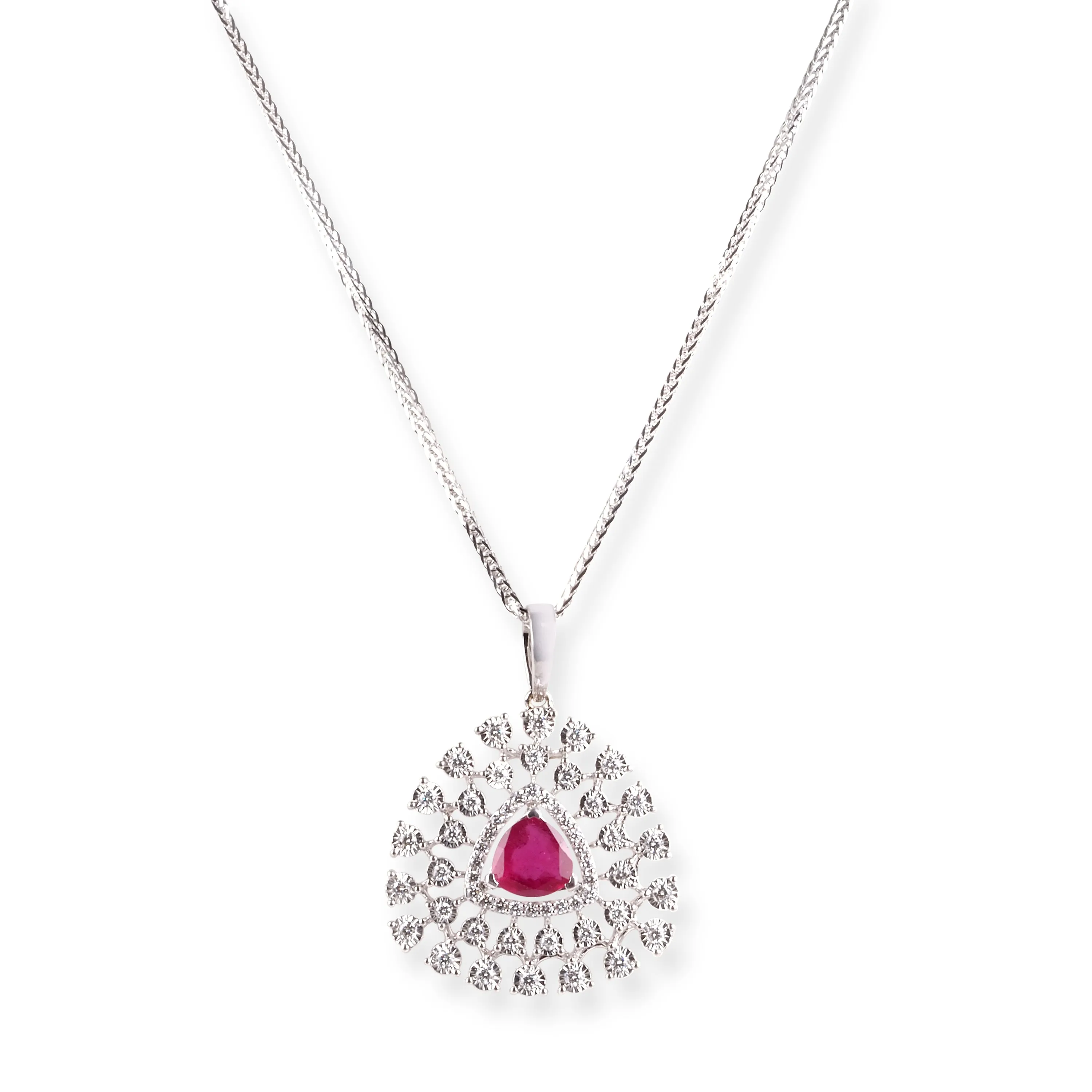 18ct White Gold Diamond and Ruby Pendant Suite C-7048a MCS7689 MCS7690